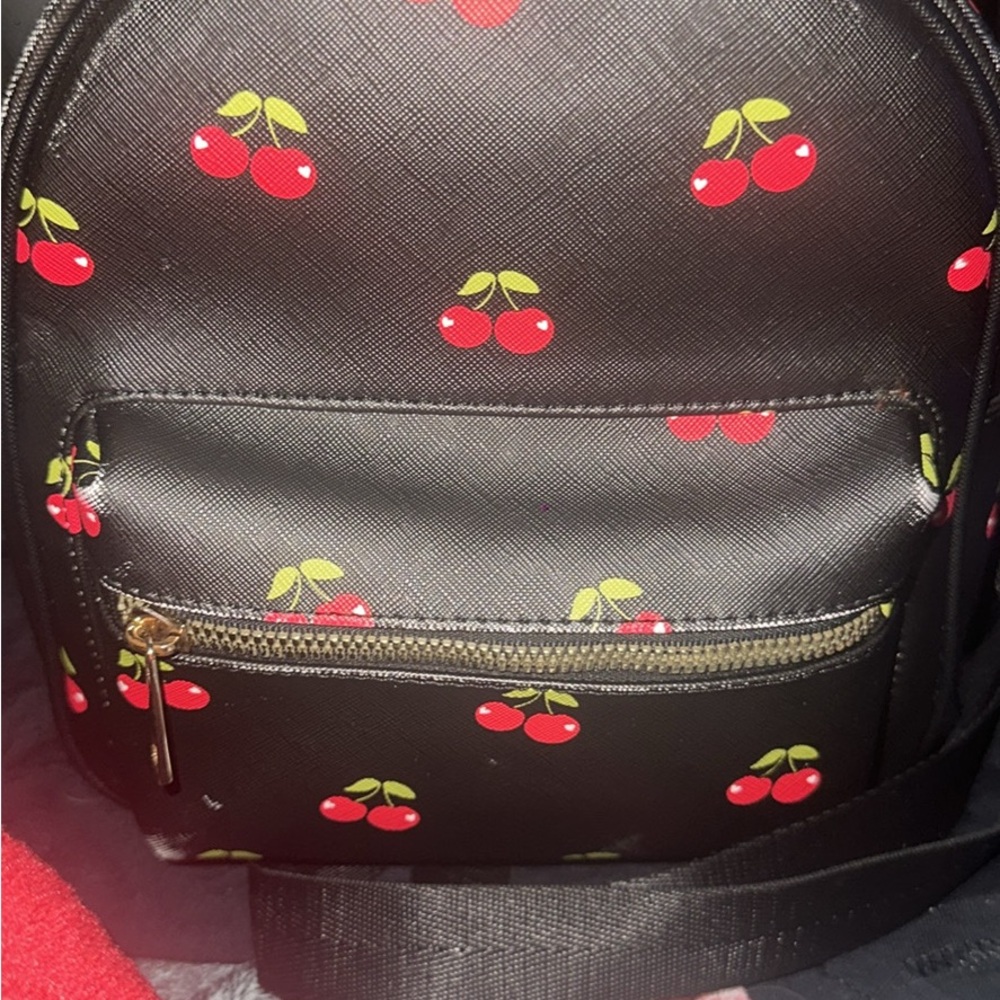 Cherry Print Black Backpack